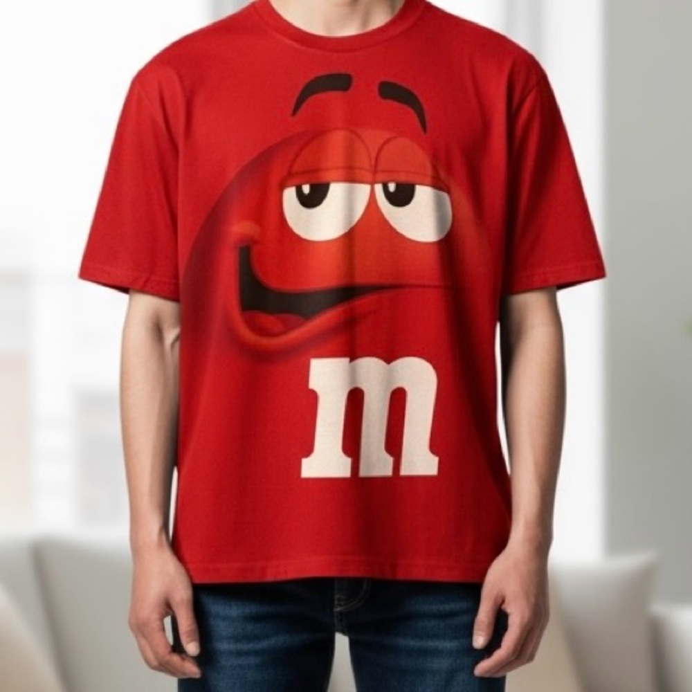 M&M’S Men's size Large 100% Cotton Red Character Big Face T- shirt tee NWOT